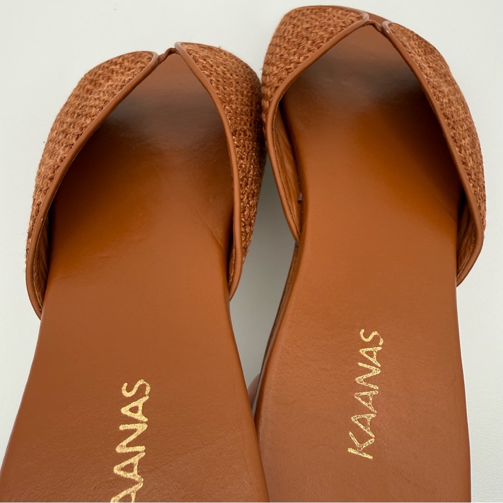 KAANAS Serene Brandy Sandal Woven Leather Brown Square Toe 9 Minimalist Neutral - Picture 12 of 15